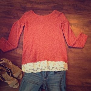 Hippie Rose sweater with lace on bottom